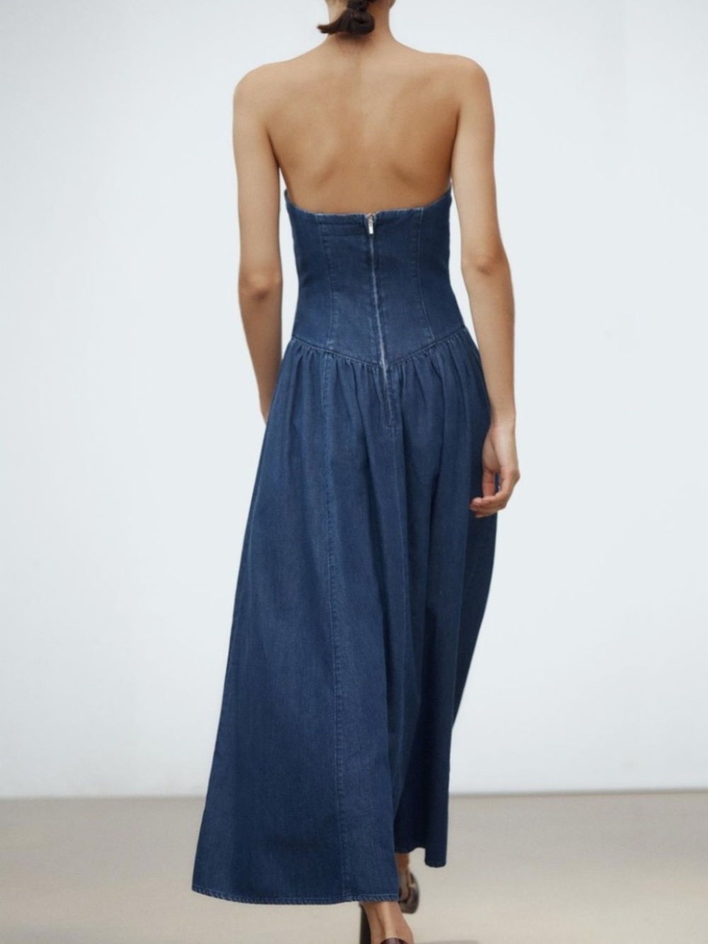 NWT Zara Strapless Dark Wash Denim MIDI Dress | Quiet Luxury Modern Chic  XXL - Picture 2 of 15